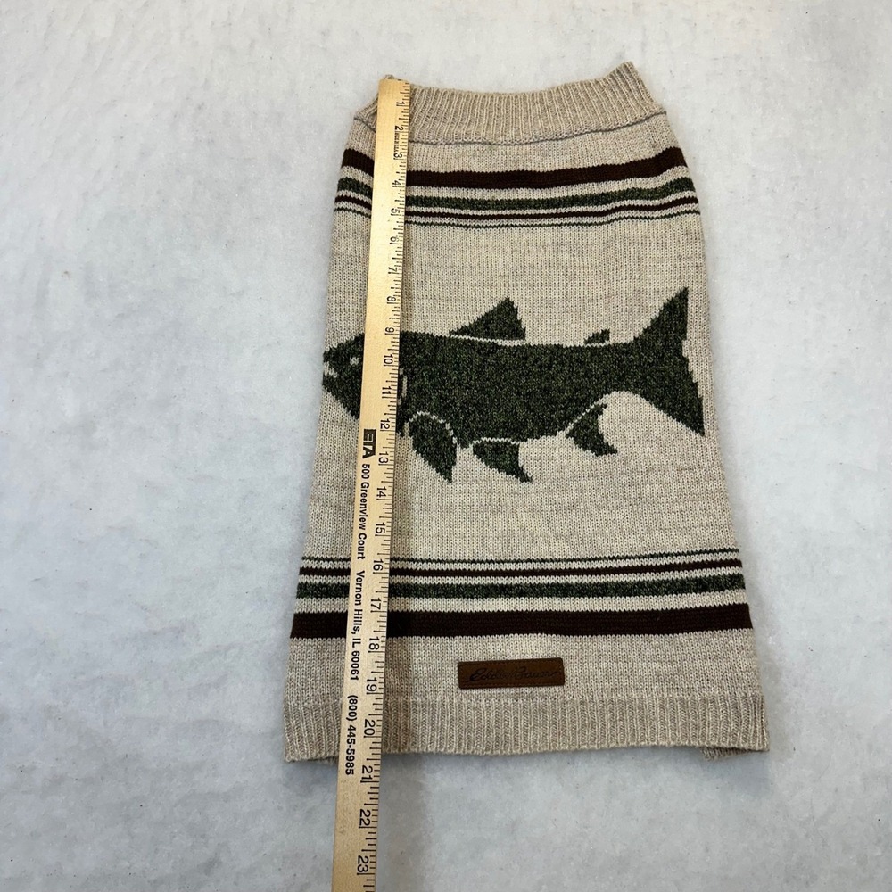 Eddie Bauer Trout Fish Dog Sweater Large Oatmeal Green Cabin Gorpcore Outdoor - Picture 3 of 7
